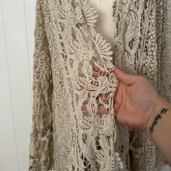 Johnny Was Lacy Crochet and Lace Open Kimono/Cardigan in Shell Large Boho - Picture 8 of 8